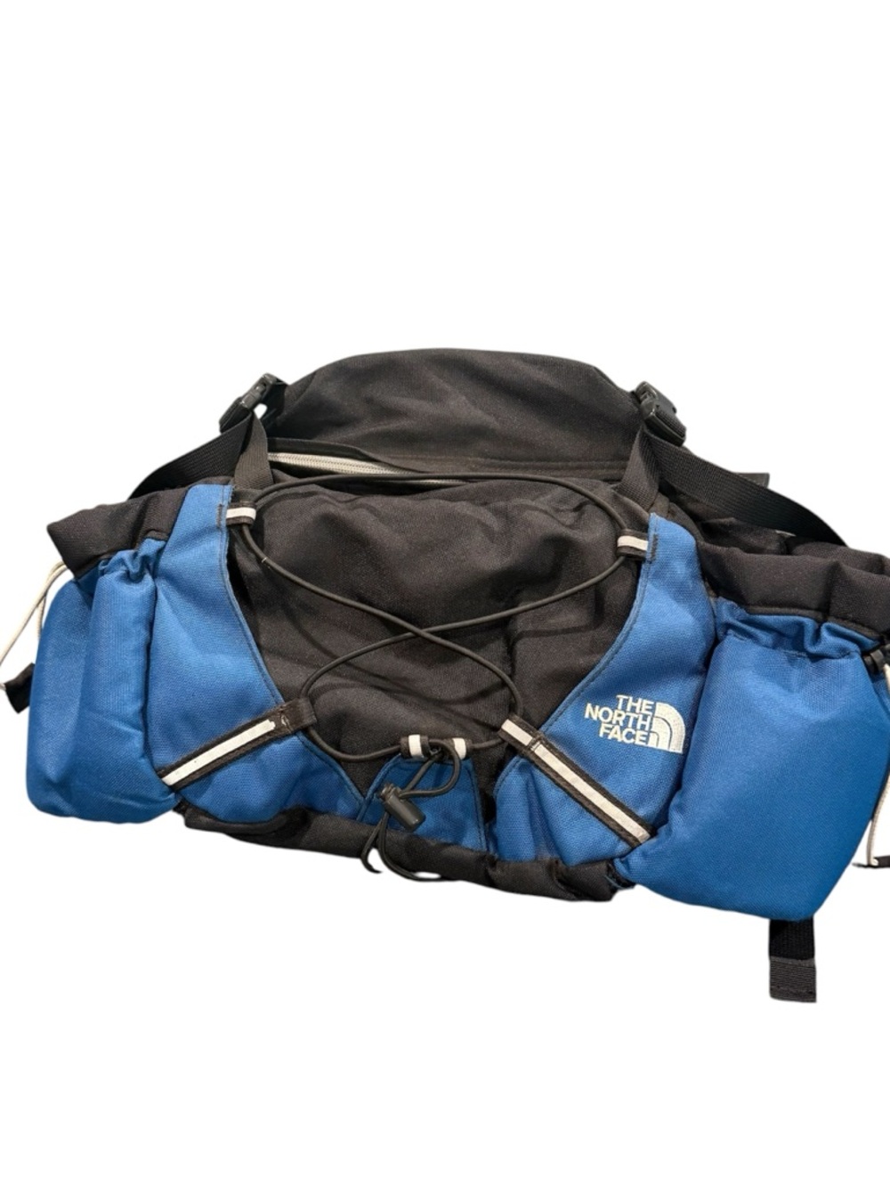 The North Face vintage lumbar hiking pack bag blue large pockets outdoor fanny